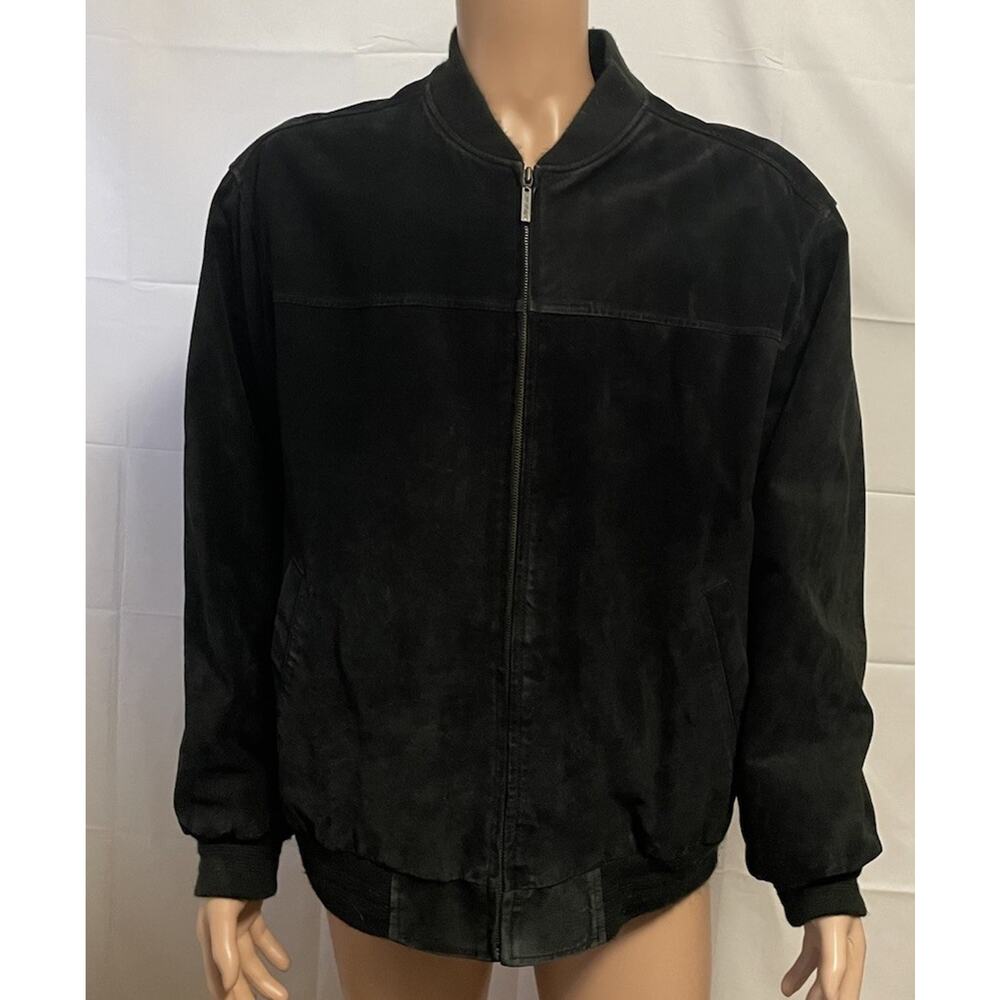 Vintage JOHN ASHFORD Suede Pig Leather Black Quilted Sz Men's XL Jacket Bomber